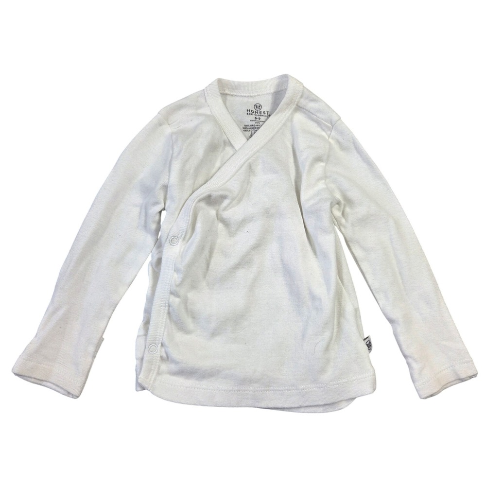 Honest Baby Clothing White Organic Cotton Kimono Wrap Top Long Sleeve 6-9 Months